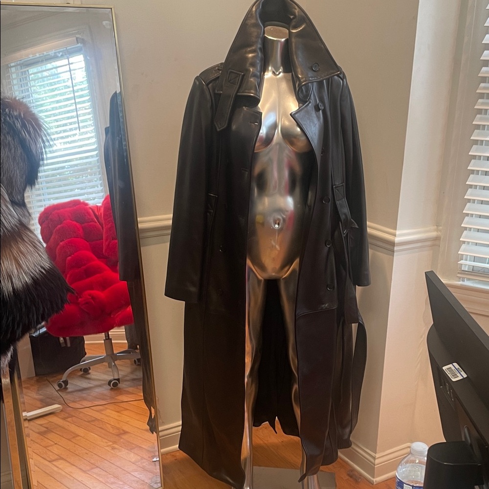 Custom Women’s Black Lamb Leather Trench Coat